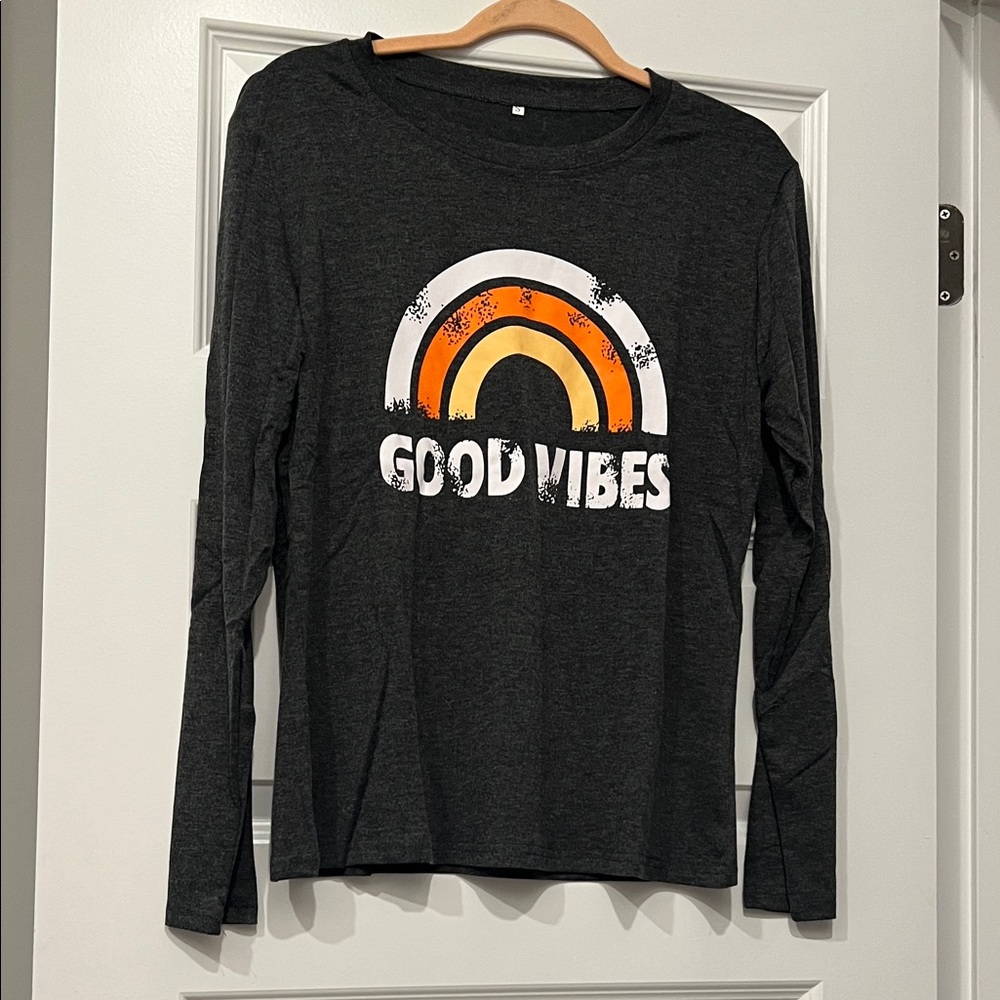 Trendy Boutique Charcoal and Orange Long Sleeve Tee  NWOT